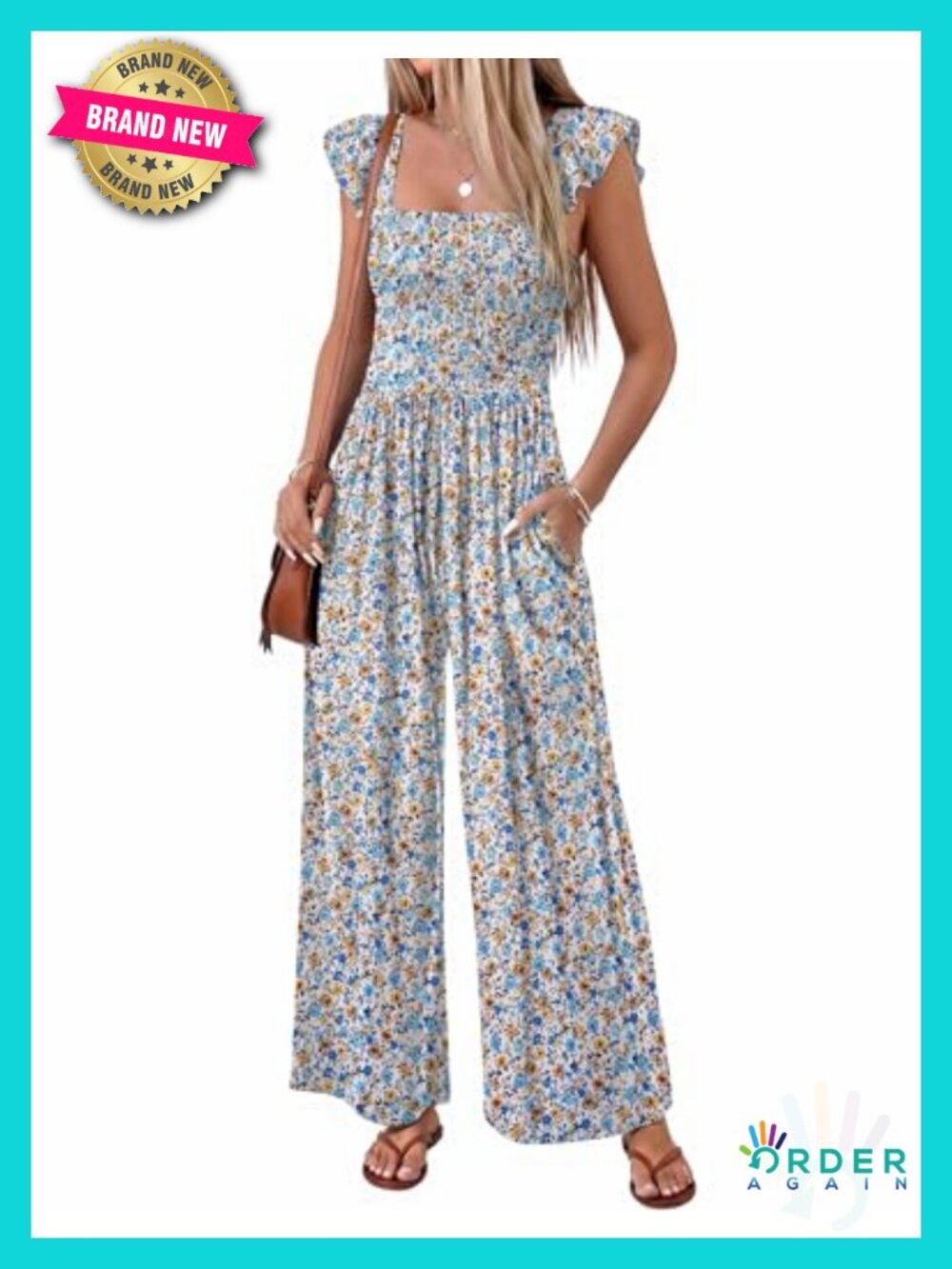 Boho Smocked Wide Leg Jumpsuit with Pockets S-XXL